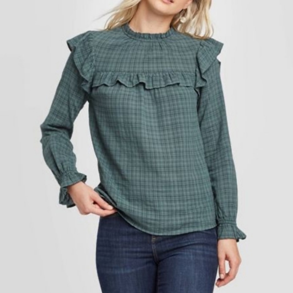 UNIVERSAL THREAD Plaid Ruffle Top